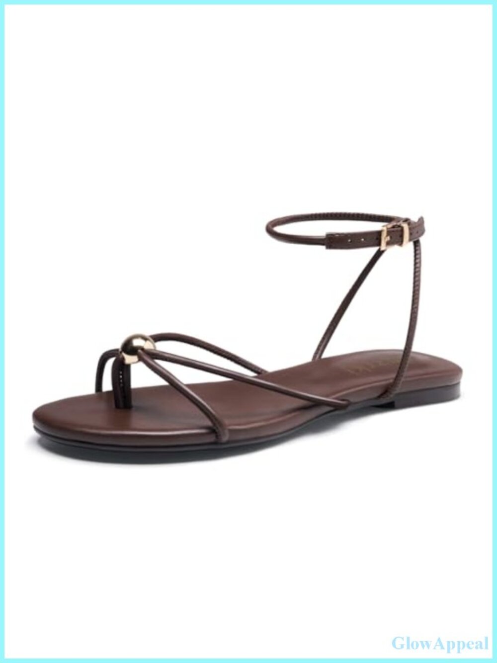Faux Leather Strappy Flat Sandals Round Toe Ankle Strap Lace Up